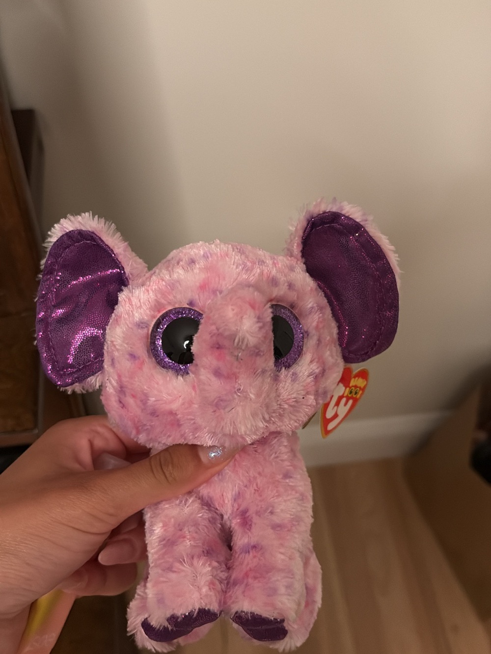Ty Pink and Purple Plush Elephant Beanie Toy